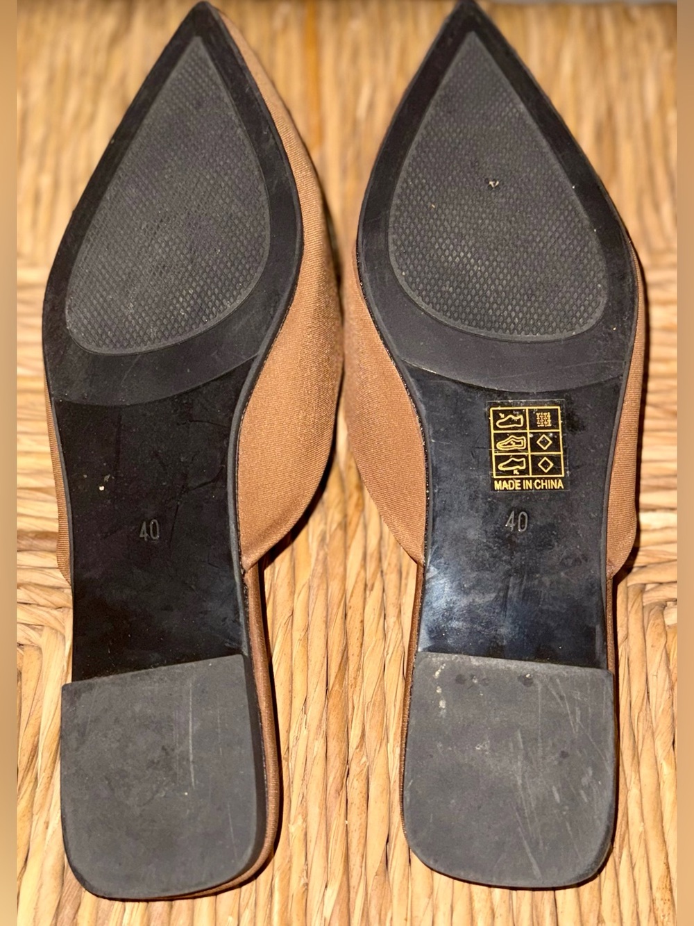 Women’s Pointed Toe Slide Mules with Gold Accent - Tan - Picture 6 of 6